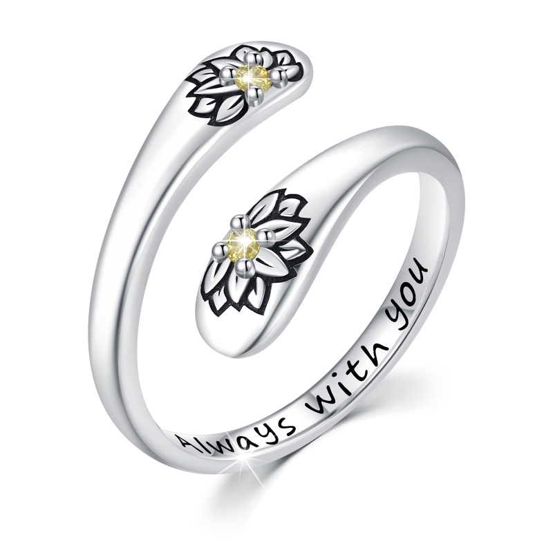 Sterling Silver Cubic Zirconia Sunflower Open Ring