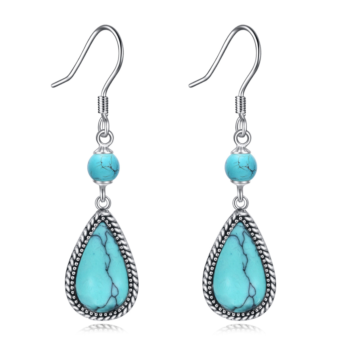 Pendants d'oreilles en argent sterling en forme de turquoise-1