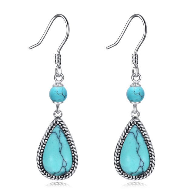 Sterling Silver Turquoise Drop Shape Drop Earrings-0