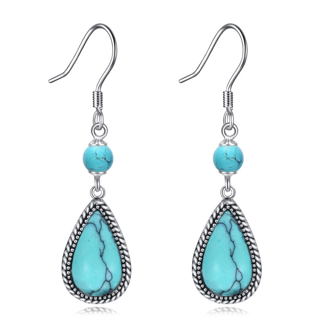 Sterling Silver Turquoise Drop Shape Drop Earrings-4