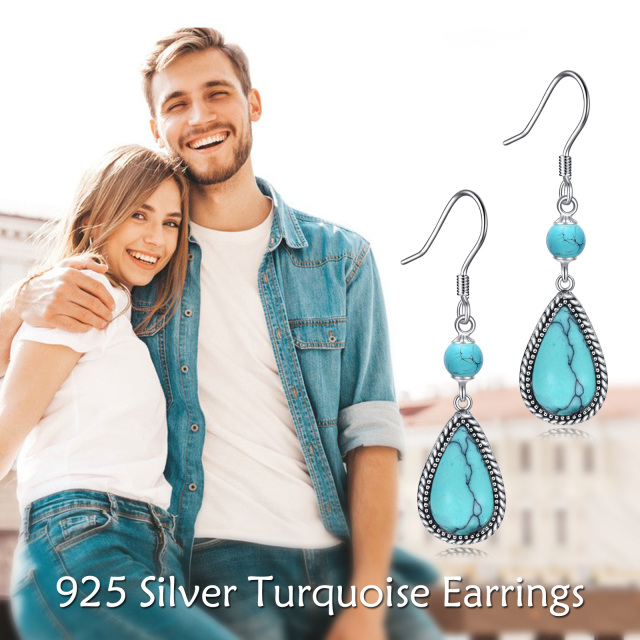 Sterling Silver Turquoise Drop Shape Drop Earrings-2