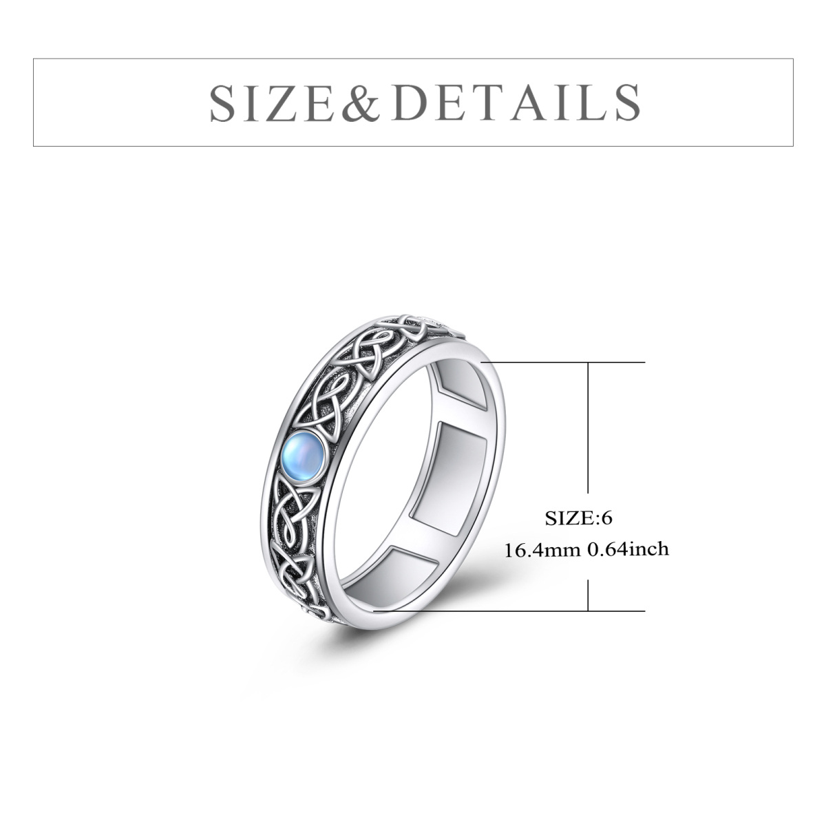 Sterling Silver Round Moonstone Celtic Knot Spinner Ring-6