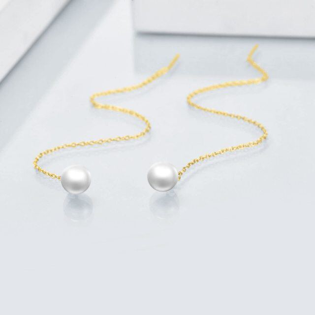 18K Gold Circular Shaped Pearl Drop Earrings-3