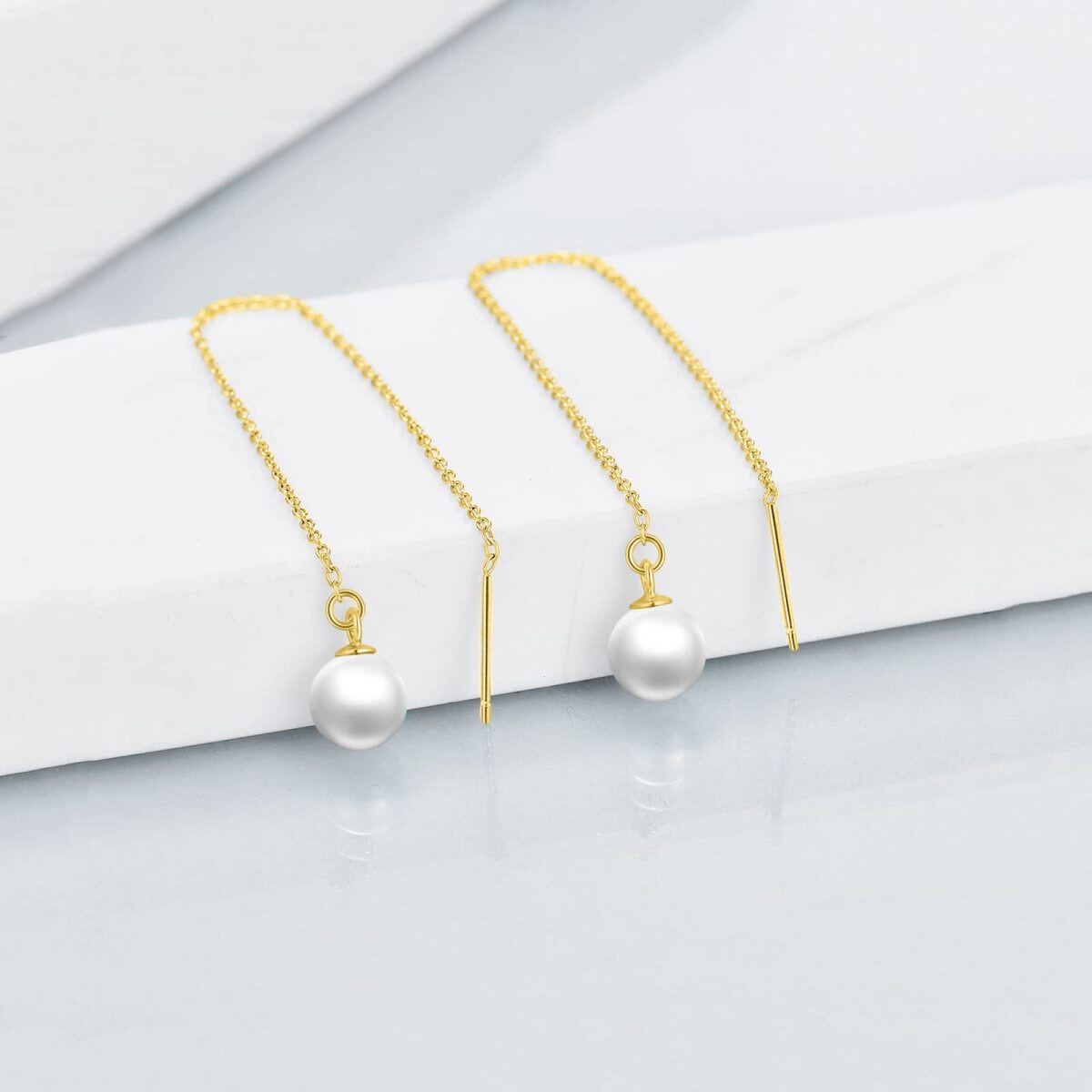 18K Gold Circular Shaped Pearl Drop Earrings-4