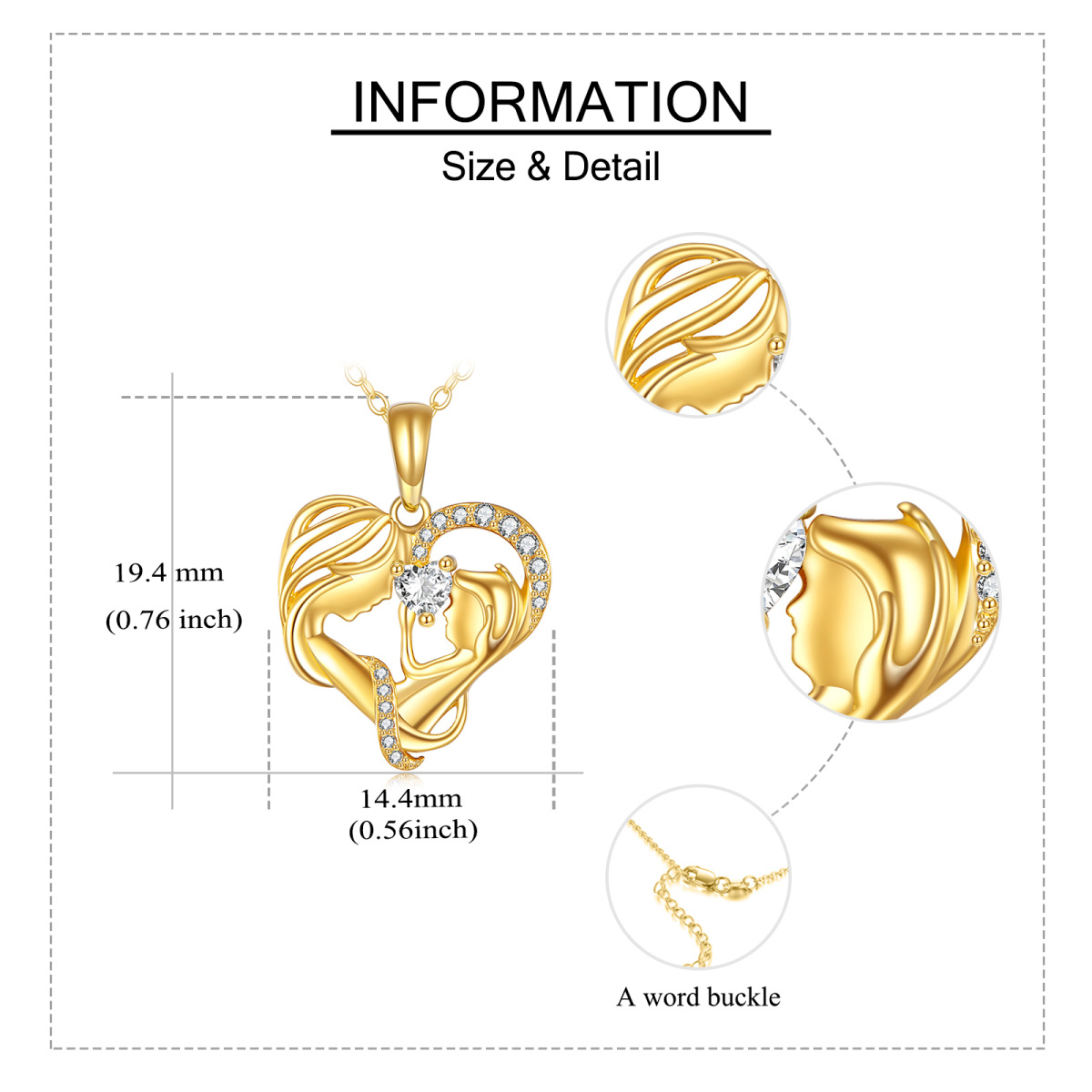 14K Gold Cubic Zirkonia Mom & Bbay Herz Anhänger Halskette Geschenk für neue Mutter-6