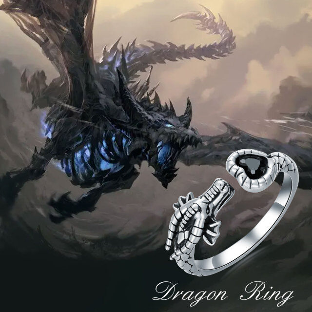 Anel aberto de prata esterlina com coração e cristal de dragão-4