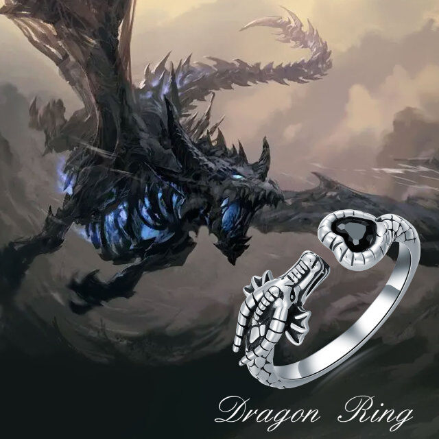 Bague ouverte en argent sterling avec cœur en cristal et dragon-4