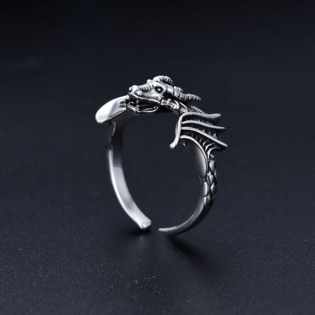 Bague ouverte dragon en argent sterling-3