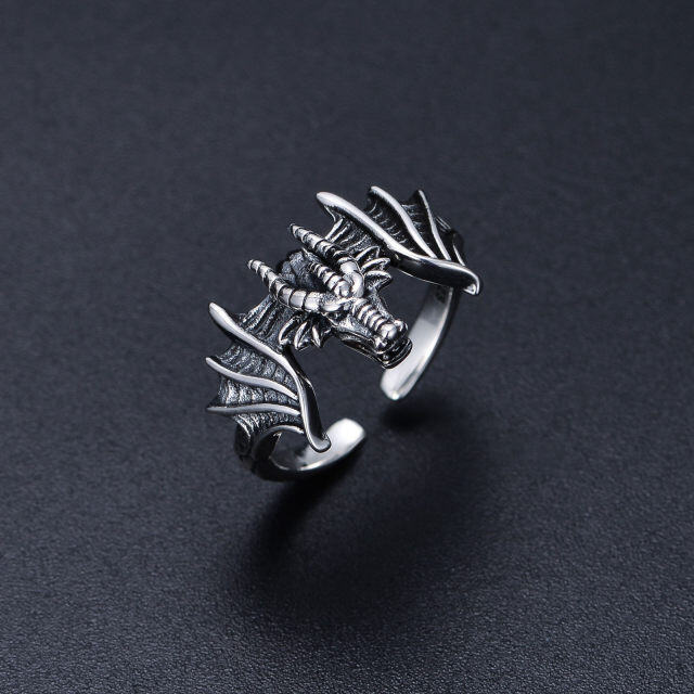 Bague ouverte dragon en argent sterling-4