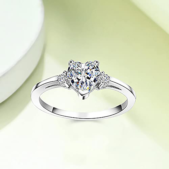 Sterling Silver Heart Shaped Moissanite Engagement Ring-3