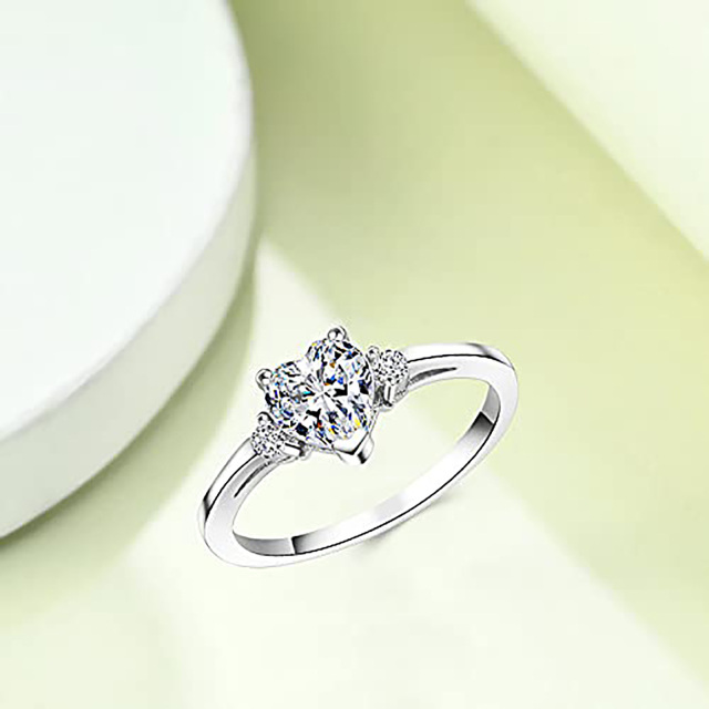 Sterling Silver Heart Shaped Moissanite Engagement Ring-4