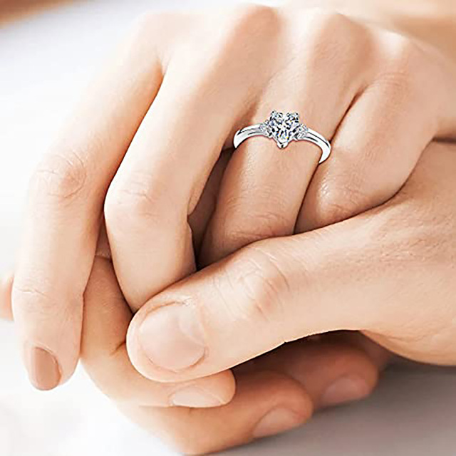 Sterling Silver Heart Shaped Moissanite Engagement Ring-1