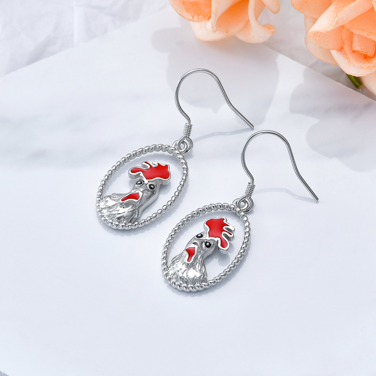 Pendants d'oreilles en argent sterling avec coq-3