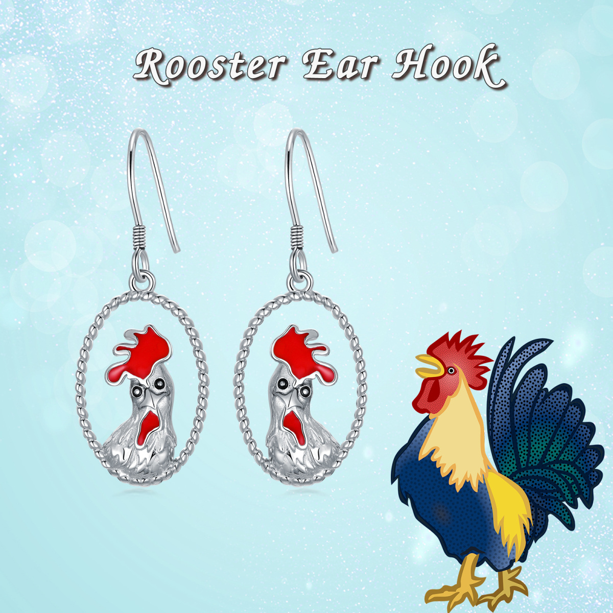 Sterling Silver Rooster Drop Earrings-6