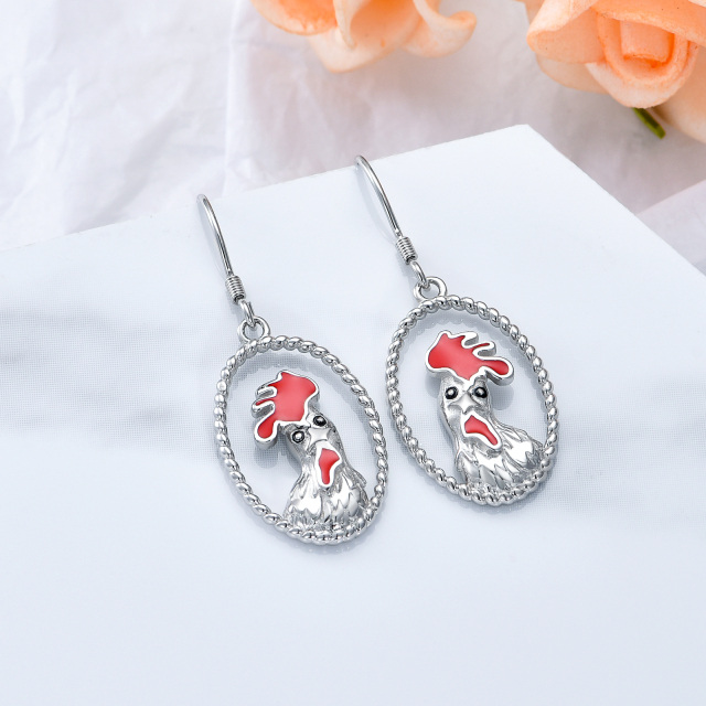 Sterling Silver Rooster Drop Earrings-4