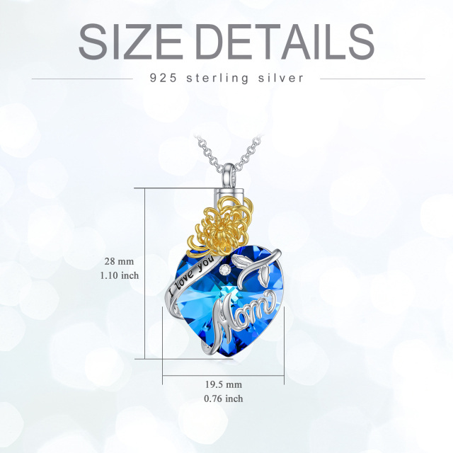 Sterling Silver Two-tone Circular Shaped & Heart Shaped Crystal Birth Flower & Heart Urn Necklace for Ashes with Engraved Word-4