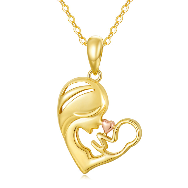 14K Gold Two-tone Mother & Daughter Heart Pendant Necklace-0