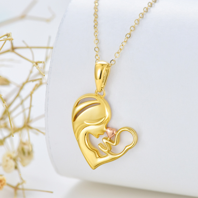 14K Gold Two-tone Mother & Daughter Heart Pendant Necklace-3