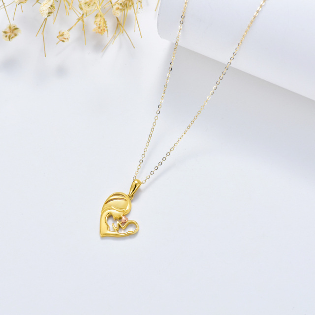 14K Gold Two-tone Mother & Daughter Heart Pendant Necklace-2