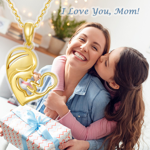 14K Gold Two-tone Mother & Daughter Heart Pendant Necklace-4