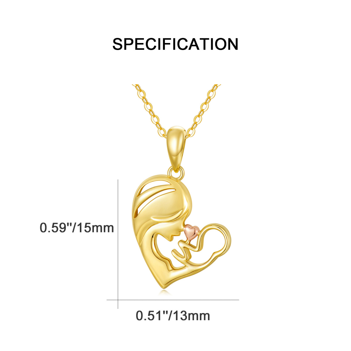 14K Gold Zweifarbige Mutter & Tochter Herz Anhänger Halskette-6