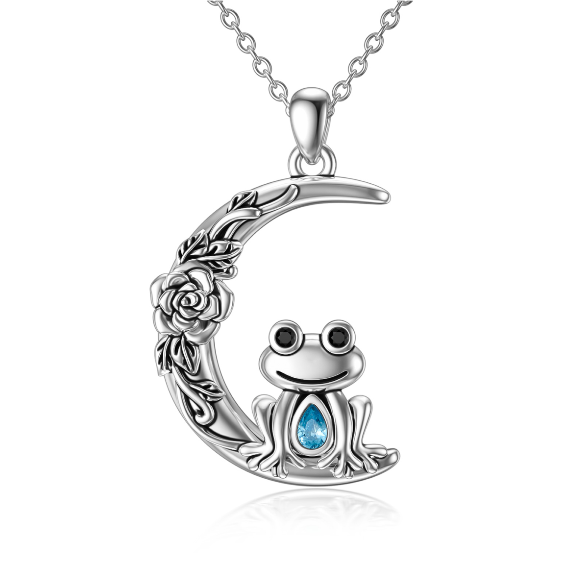 Sterling Silver Crystal Frog Pendant Necklace-1