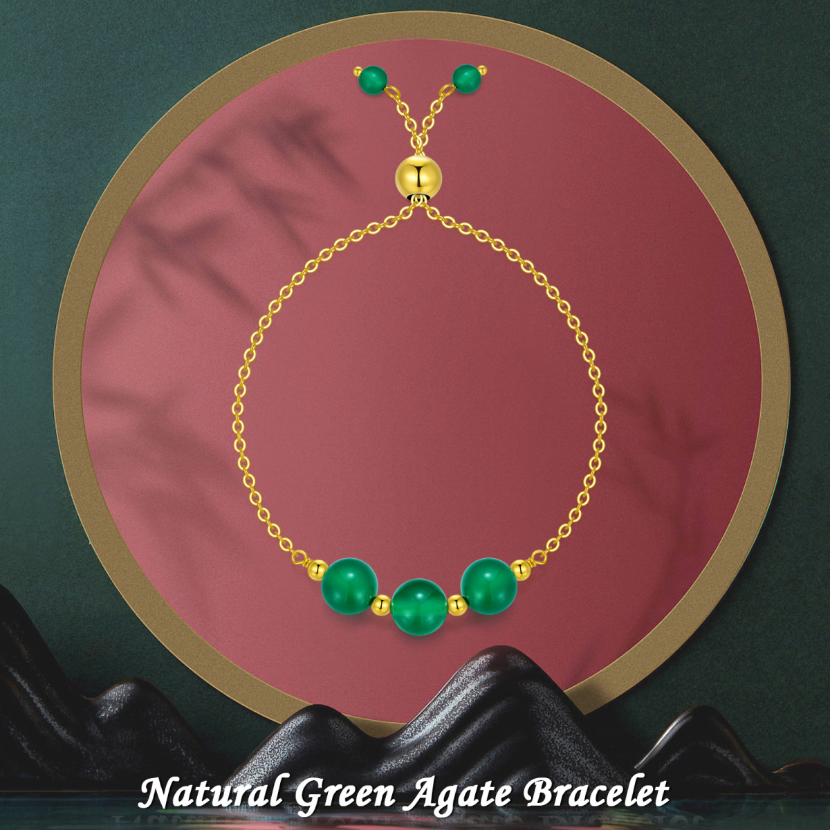 Bracelet en argent sterling et plaqué or jaune avec perles d'agate de forme circulaire en-6