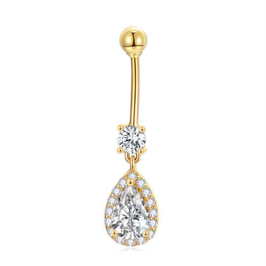 14K Gold Pear Shaped Cubic Zirconia Drop Shape Belly Button Ring
