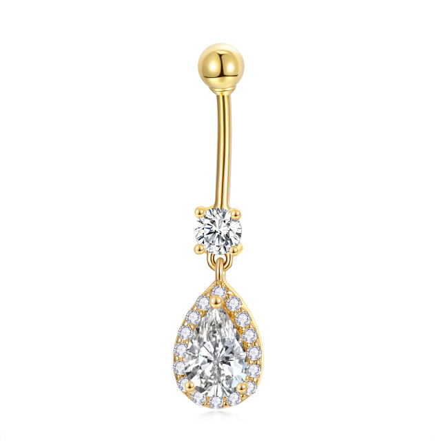 14K Gold Pear Shaped Cubic Zirconia Drop Shape Belly Button Ring-0