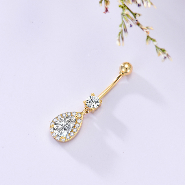 14K Gold Pear Shaped Cubic Zirconia Drop Shape Belly Button Ring-2
