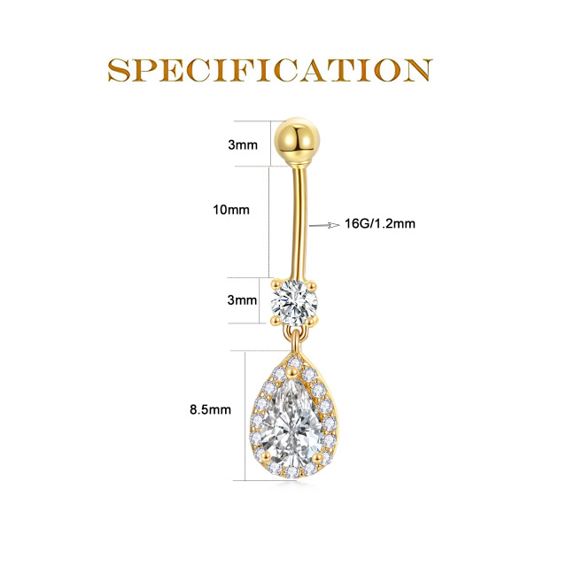14K Gold Pear Shaped Cubic Zirconia Drop Shape Belly Button Ring-4