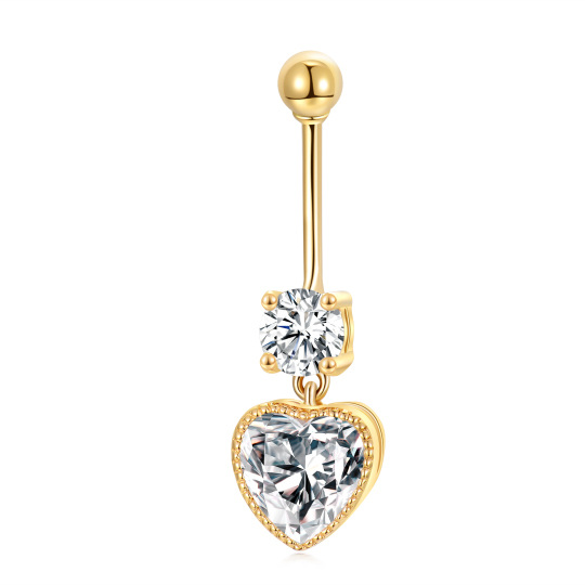 14K Gold Heart Shaped Cubic Zirconia Heart Belly Button Ring