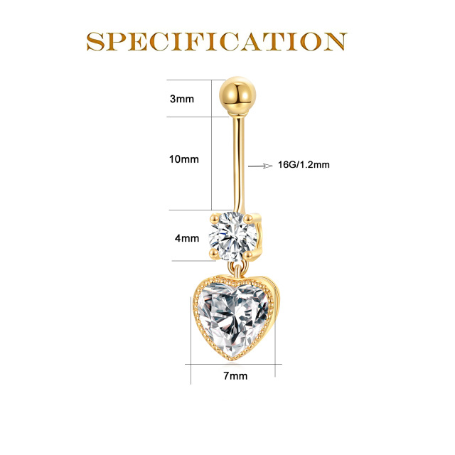 14K Gold Heart Shaped Cubic Zirconia Heart Belly Button Ring-4