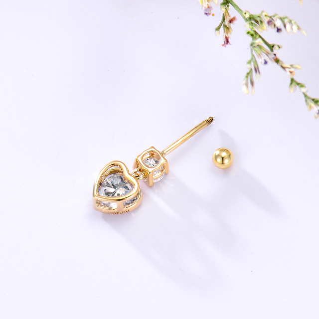 14K Gold Heart Shaped Cubic Zirconia Heart Belly Button Ring-3