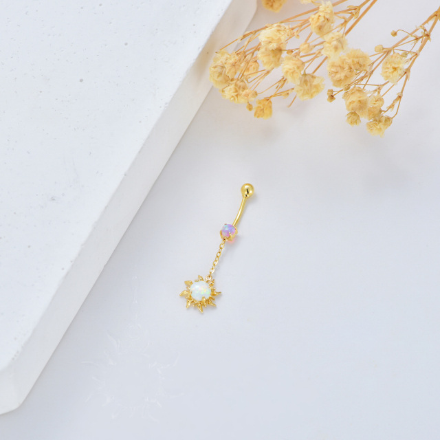 14K Yellow Gold Plated Round Opal Sun Belly Button Ring-2