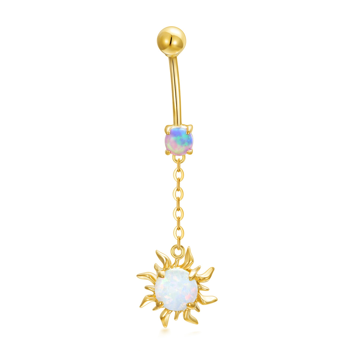 14K Yellow Gold Plated Round Opal Sun Belly Button Ring-1