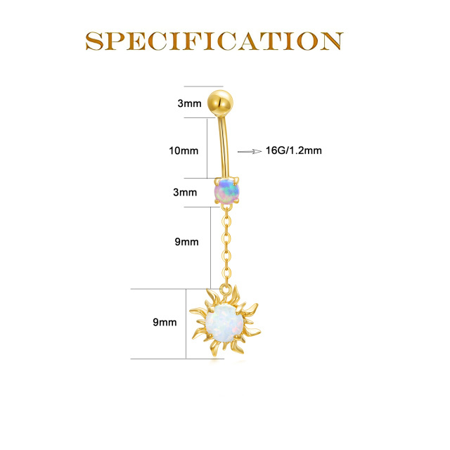 Bauchnabelring mit rundem Opal und Sonne, Gelbgold plattiert, 14 Karat-4