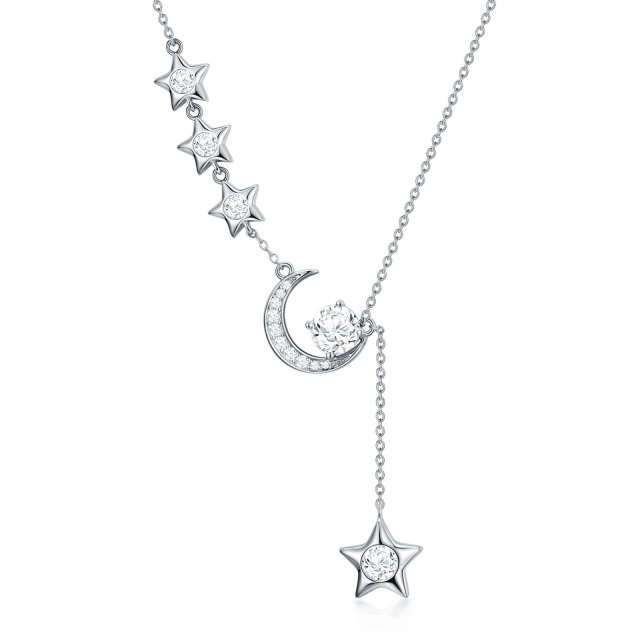 Colar de estrela de lua crescente banhado a ouro branco 18K com moissanite para ela-0