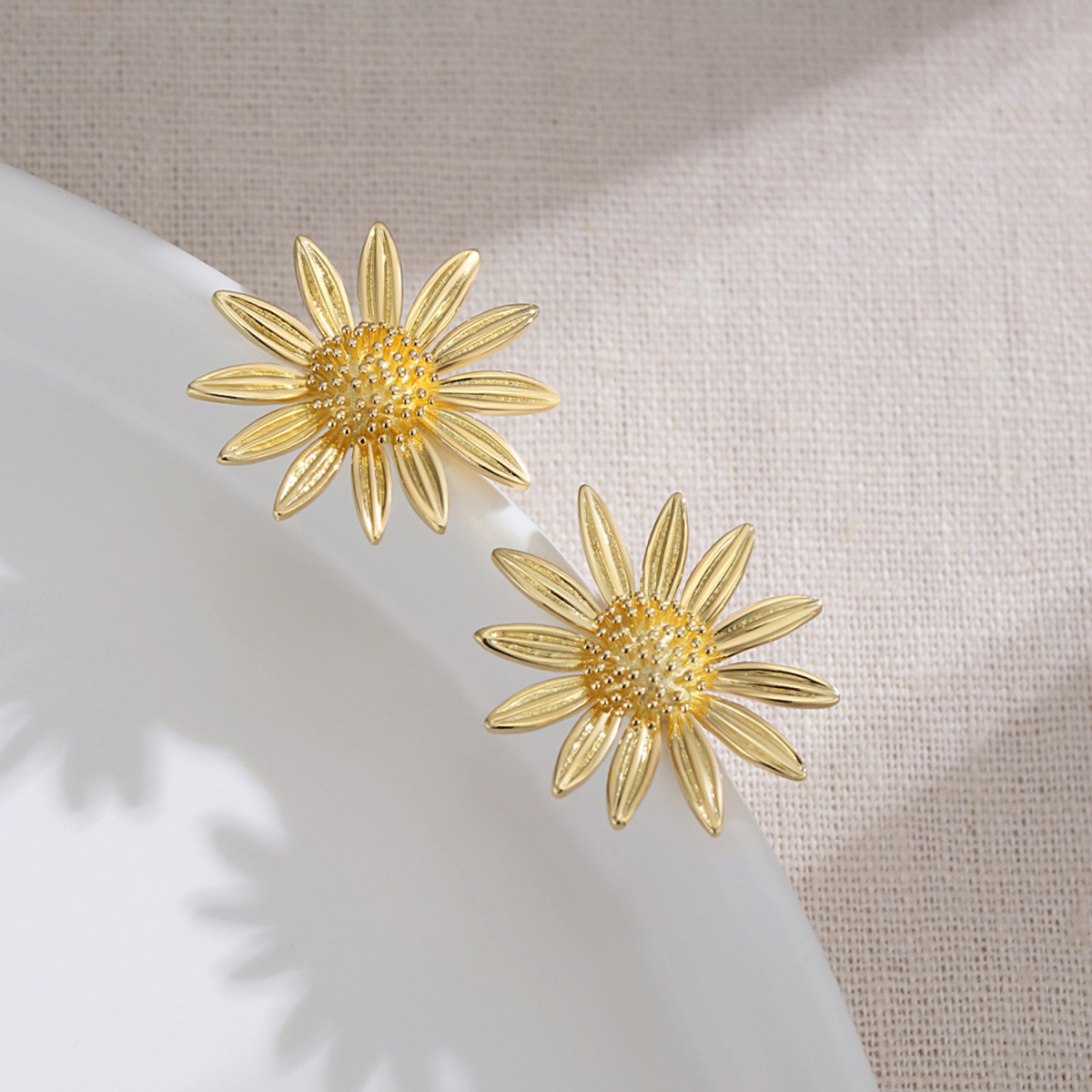 Sterling Silver with Yellow Gold Plated Sunflower Stud Earrings-6