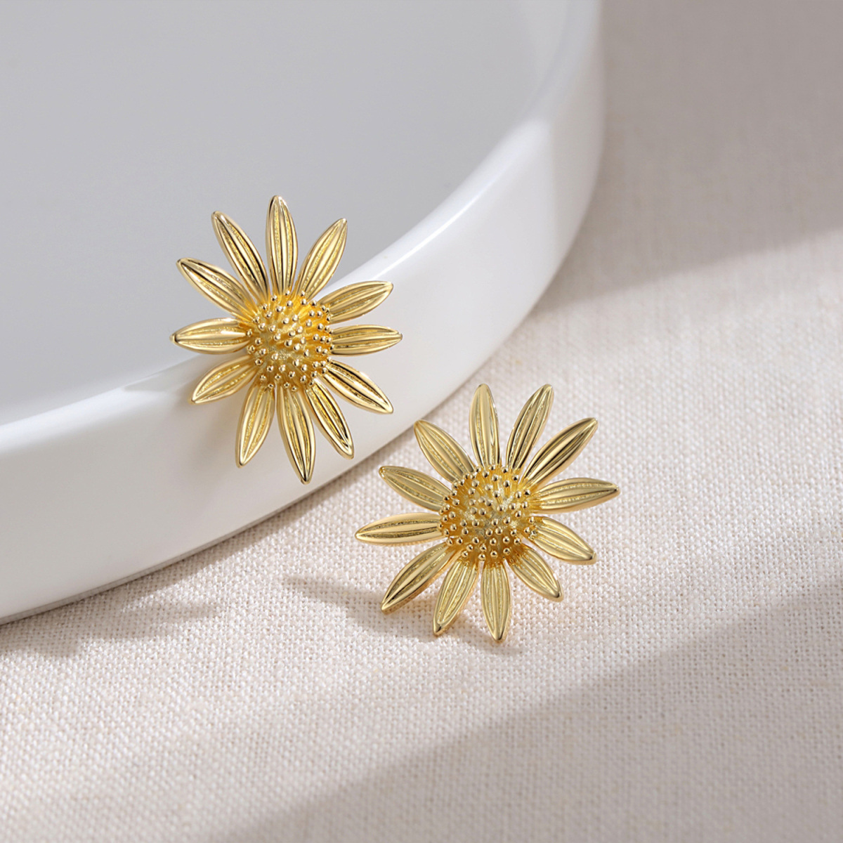 Sterling Silver with Yellow Gold Plated Sunflower Stud Earrings-7