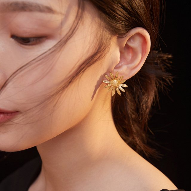 Sterling Silver Sunflower Stud Earrings Jewelry for Women -3
