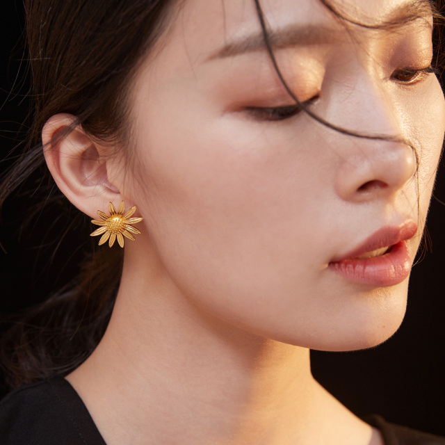 Sterling Silver Sunflower Stud Earrings Jewelry for Women -6