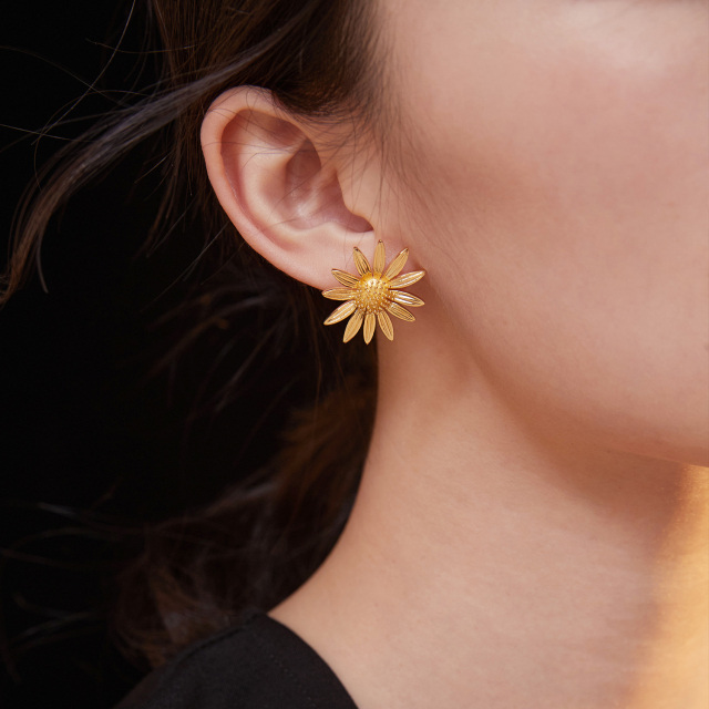 Sterling Silver Sunflower Stud Earrings Jewelry for Women -4