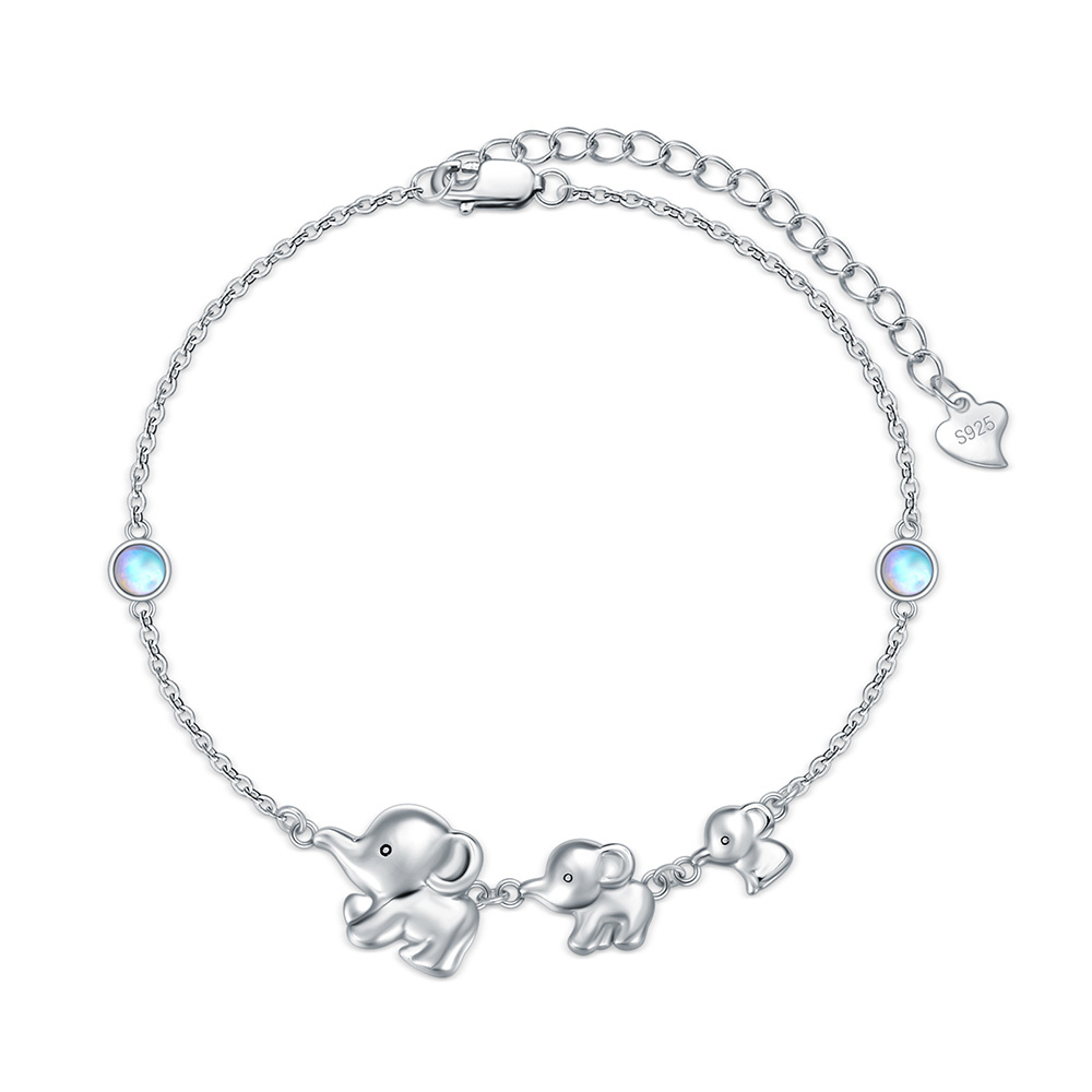 Bracelet en argent sterling avec pendentif éléphant en pierre de lune de forme circulaire-1