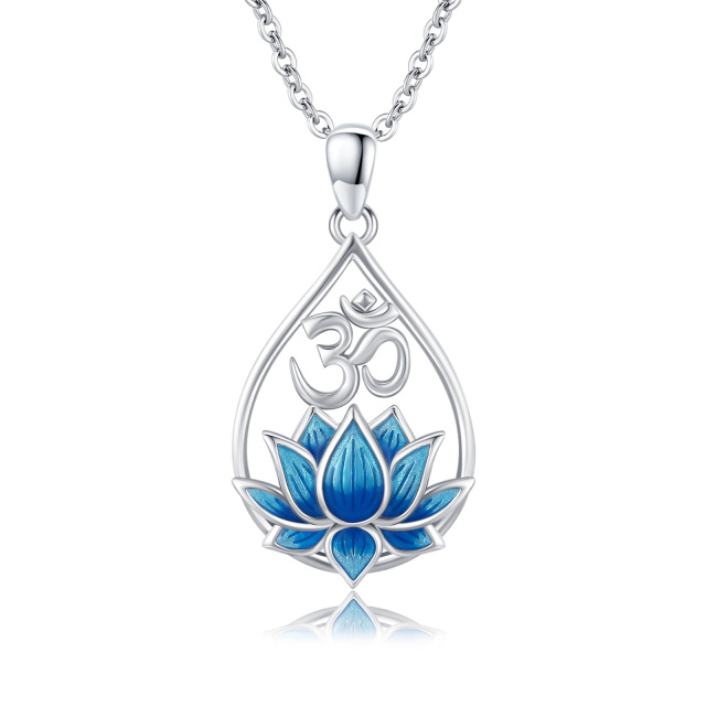 Sterling Silver Blue Lotus & Drop Shape Pendant Necklace-0
