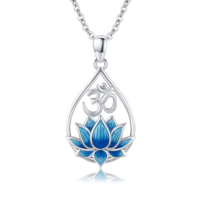 Sterling Silver Blue Lotus & Drop Shape Pendant Necklace-3