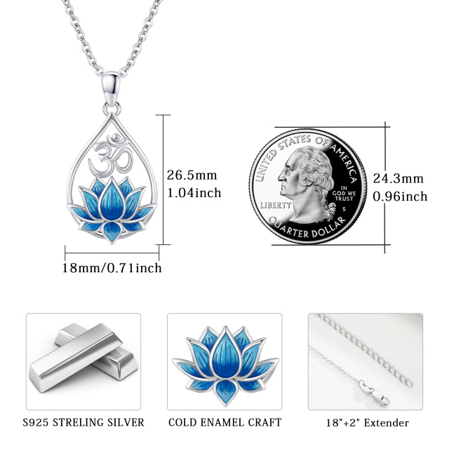 Sterling Silver Blue Lotus & Drop Shape Pendant Necklace-5