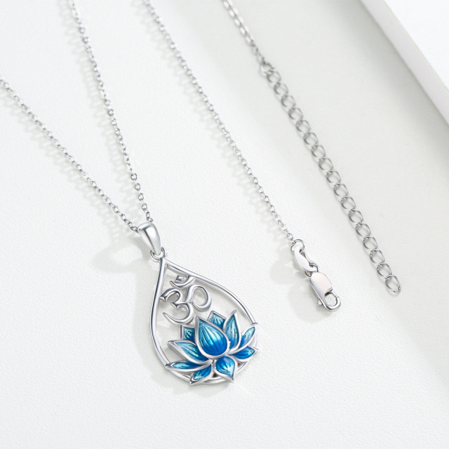 Sterling Silver Blue Lotus & Drop Shape Pendant Necklace-4