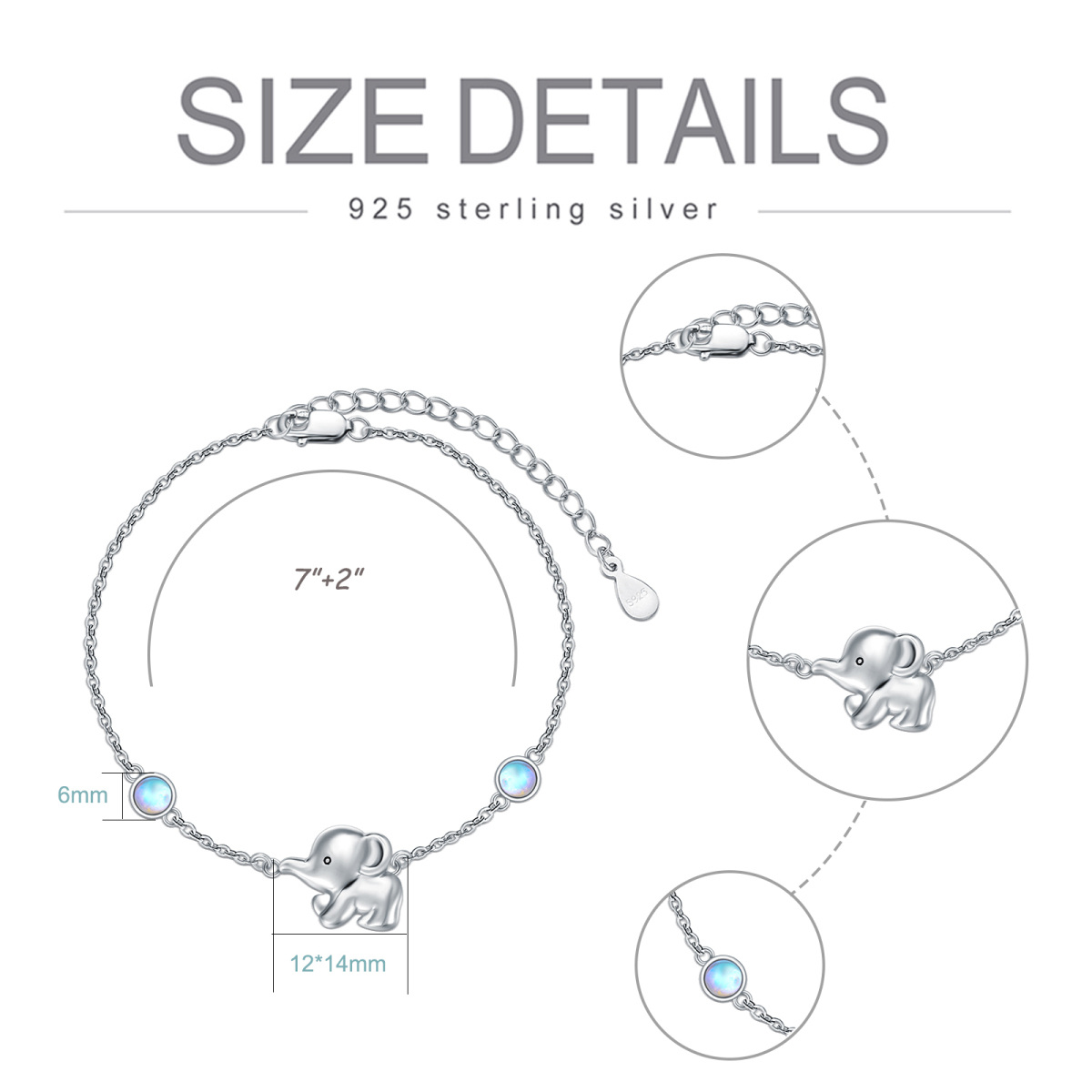 Sterling Silver Round Moonstone Elephant Pendant Bracelet-4