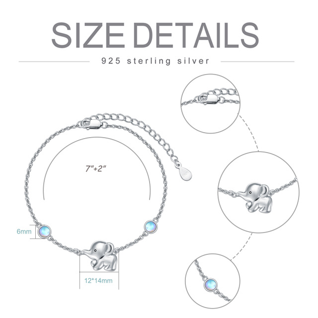 Sterling Silver Round Moonstone Elephant Pendant Bracelet-3